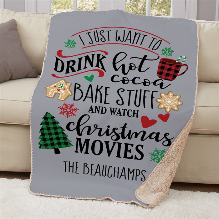 Personalized I Just Want to Christmas Sherpa Blanket - Holiday Quote Cozy Throw - Way Up Gifts