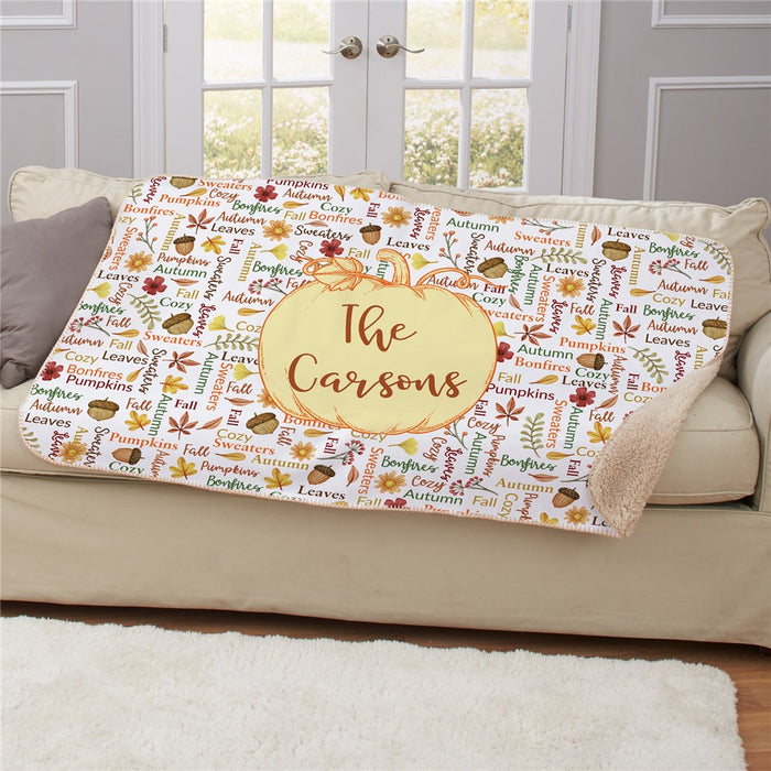 Personalized Pumpkin Fall Word Art Sherpa Blanket - Autumn Pumpkin Quote Blanket - Way Up Gifts
