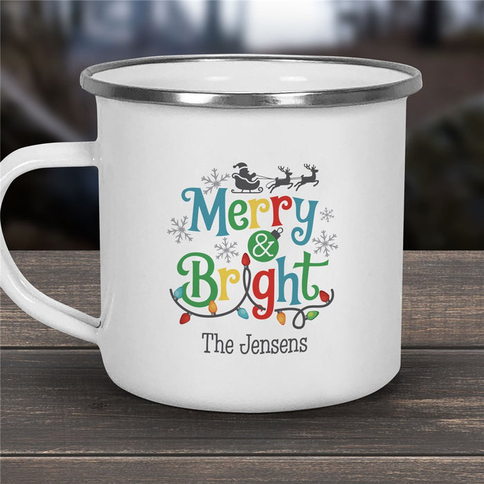 Merry & Bright Camper Mug - Personalized Holiday Camper Coffee Mug - Way Up Gifts