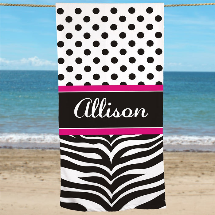 Personalized Zebra Print Beach Towel for Girls - Way Up Gifts