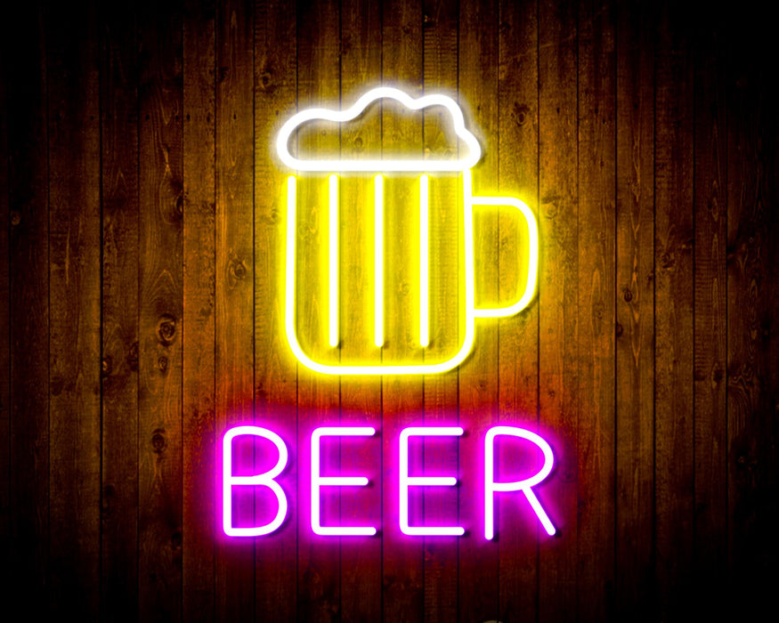 Beer with Beer Mug Flex Silicone LED Sign (Neon-Style, LED Technology) - Way Up Gifts