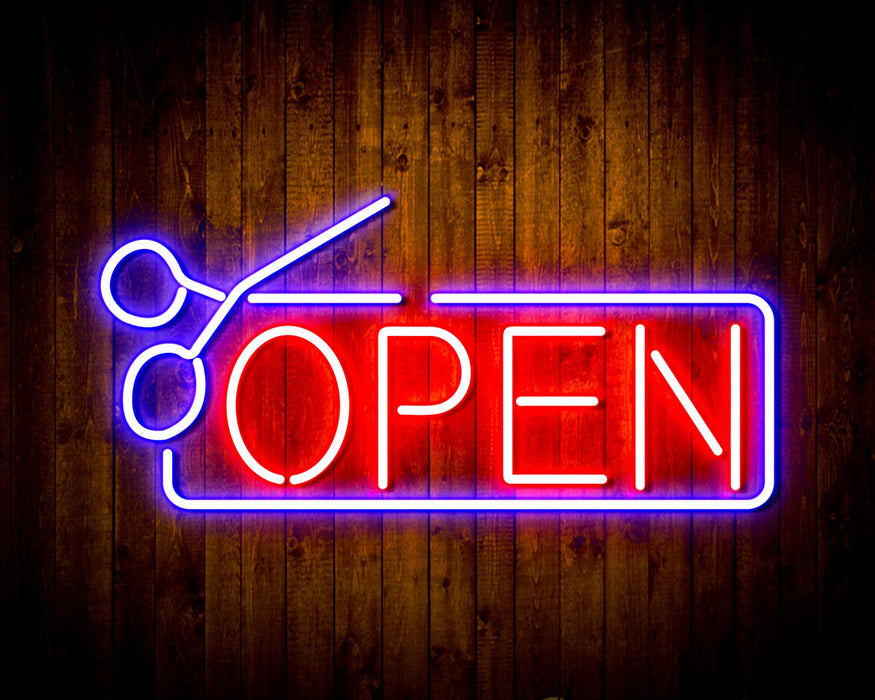 Barber Salon Hair Cuts Scissors Open Flex Silicone LED Sign (Neon-Style, LED Technology) - Way Up Gifts