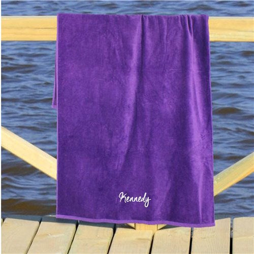 Script Font Custom Name Embroidered Beach Towel - Way Up Gifts