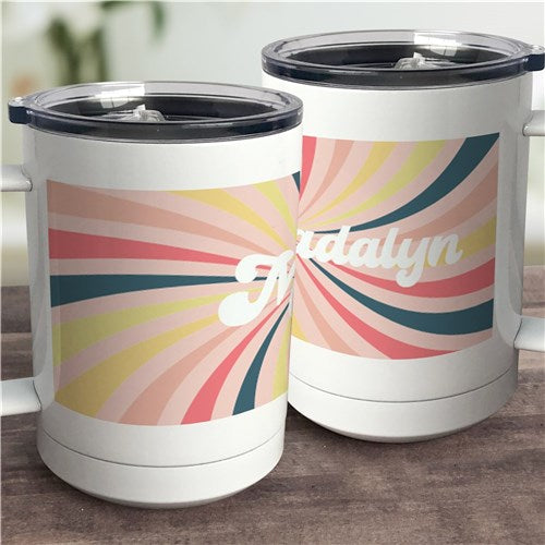 Retro Sunburst Insulated Travel Mug - Personalized with Name - Way Up Gifts