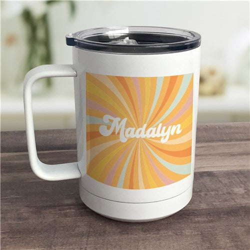 Retro Sunburst Insulated Travel Mug - Personalized with Name - Way Up Gifts