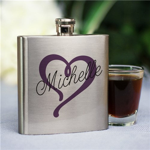Heart Name Flask - Personalized Bridesmaid Gift with Custom Engraving - Way Up Gifts