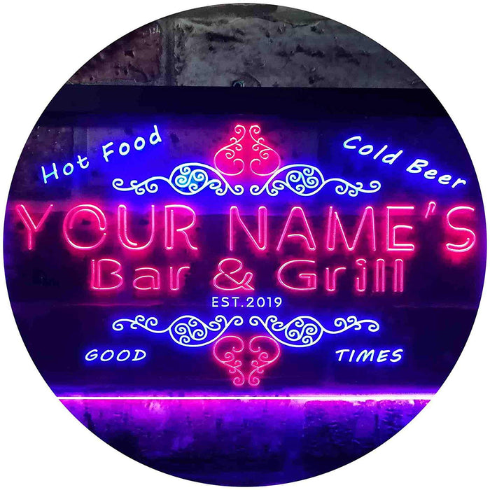 Personalized Hot Food Cold Beer Bar & Grill LED Light Sign - Way Up Gifts