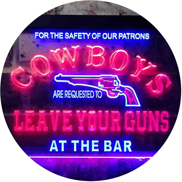 Cowboys Leave Guns Bar Western Decor LED Light Sign - Way Up Gifts