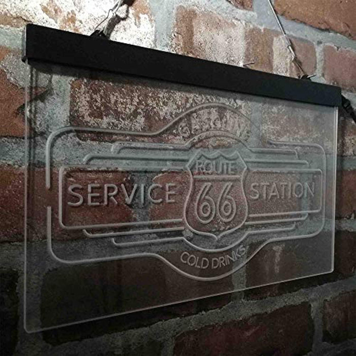 Route 66 Gasoline Station Cold Drinks LED Light Sign - Way Up Gifts