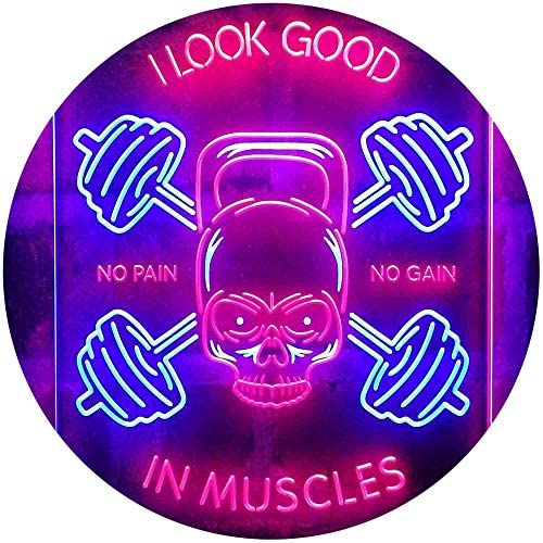 No Pain No Gain I Look Good in Muscles Weight Train Gym Fitness LED Light Sign - Way Up Gifts