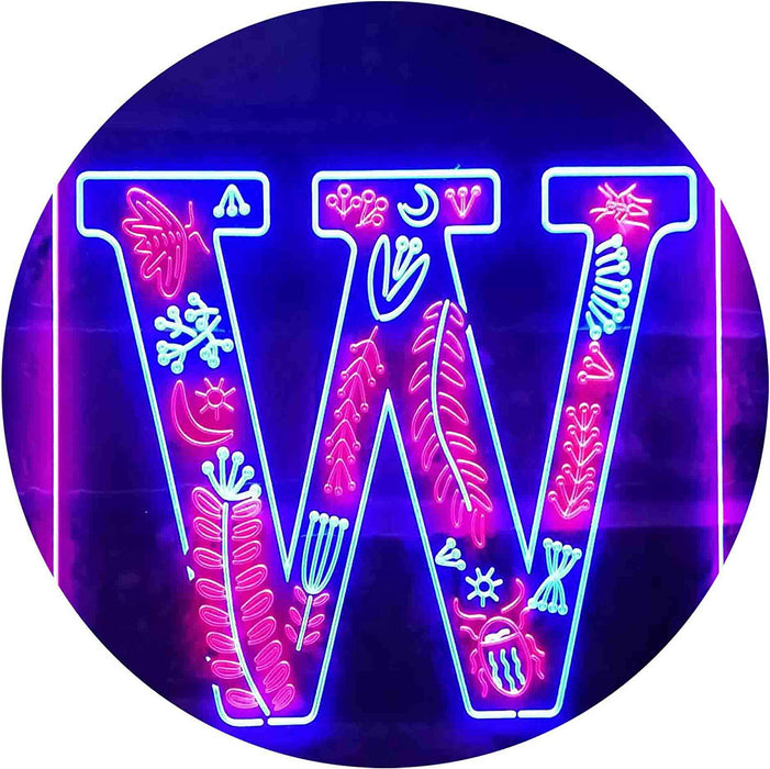 Family Name Letter W Monogram Initial LED Light Sign - Way Up Gifts