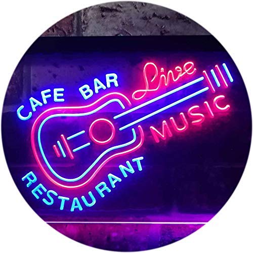 Guitar Cafe Bar Restaurant Live Music LED Light Sign - Way Up Gifts