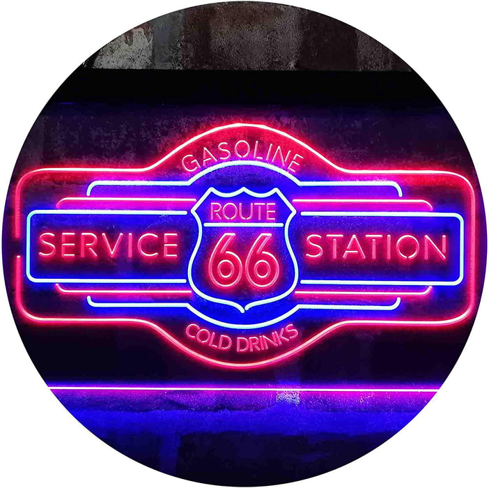 Route 66 Gasoline Station Cold Drinks LED Light Sign - Way Up Gifts