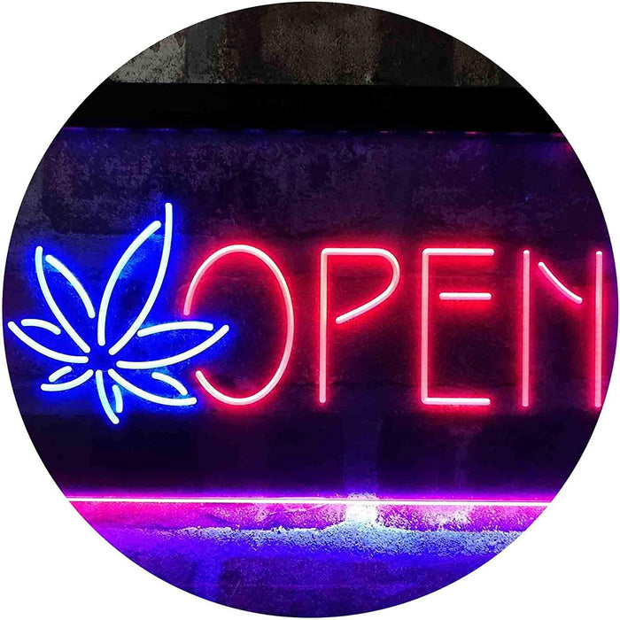 Open Hemp Leaf Marijuana Dispensary LED Light Sign - Way Up Gifts