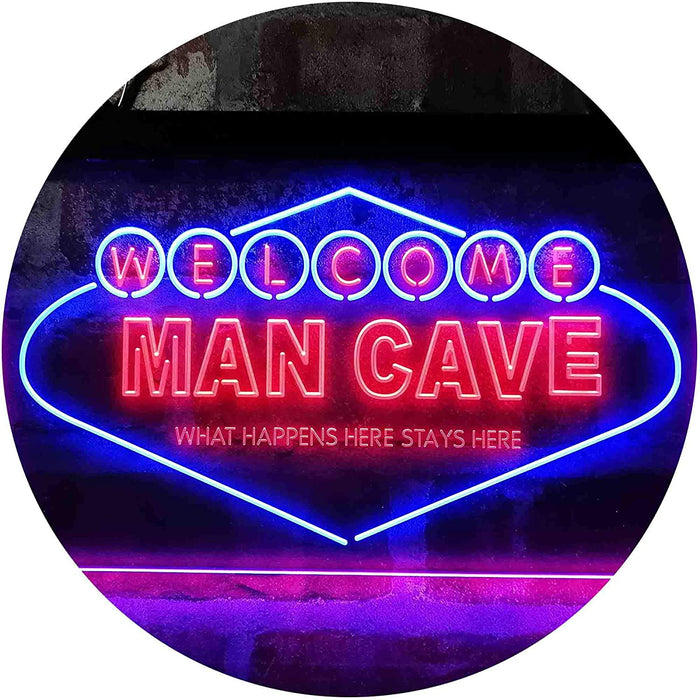 Man Cave Welcome What Happens Here Stays Here LED Light Sign - Way Up Gifts