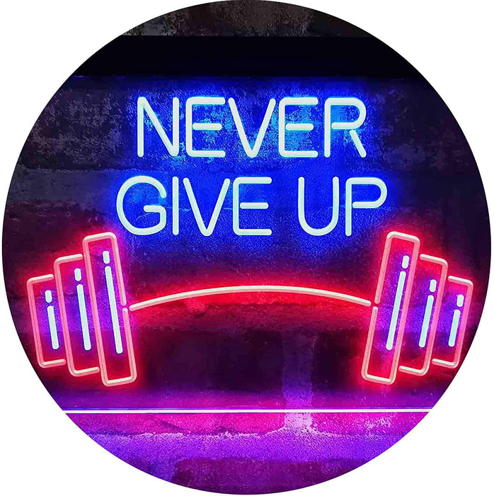 Never Give Up Weight Train Fitness Gym LED Light Sign - Way Up Gifts