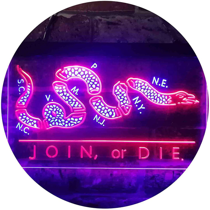 Join Or Die Flag Snake Military Army LED Light Sign - Way Up Gifts