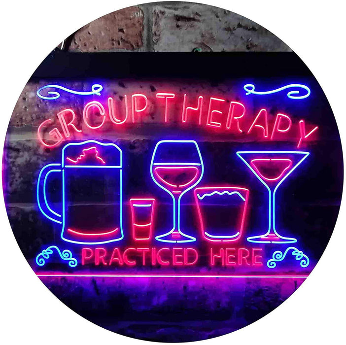 Beer Cocktails Wine Group Therapy Practiced Here Humor LED Light Sign - Way Up Gifts