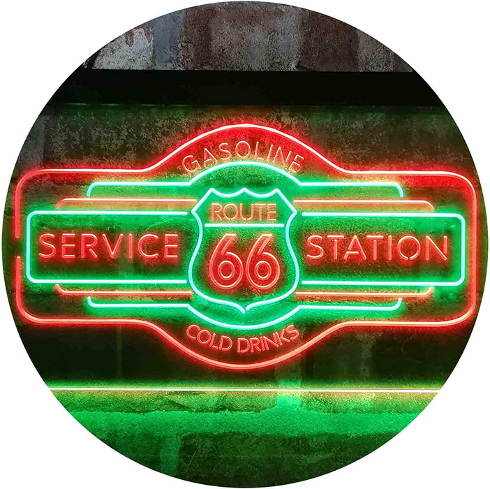 Route 66 Gasoline Station Cold Drinks LED Light Sign - Way Up Gifts