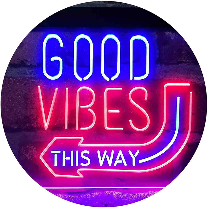 Good Vibes Arrow Left This Way LED Light Sign - Way Up Gifts