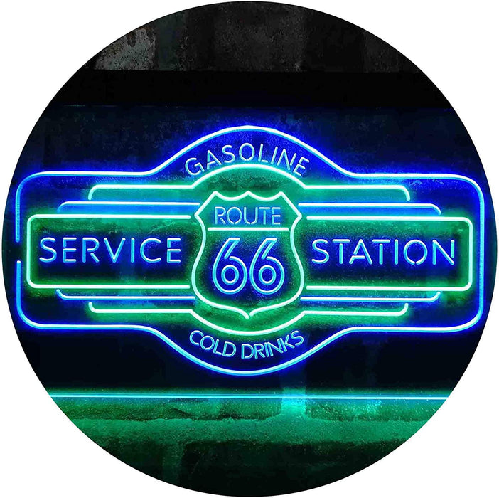 Route 66 Gasoline Station Cold Drinks LED Light Sign - Way Up Gifts