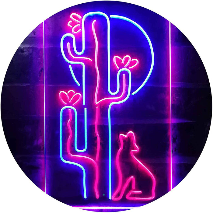 Cactus Wolf Coyote Howling Full Moon LED Light Sign - Way Up Gifts