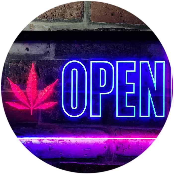 Open Medical Marijuana Leaf LED Light Sign - Way Up Gifts