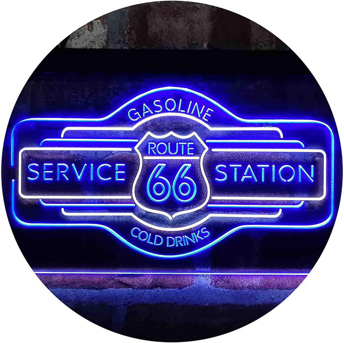 Route 66 Gasoline Station Cold Drinks LED Light Sign - Way Up Gifts