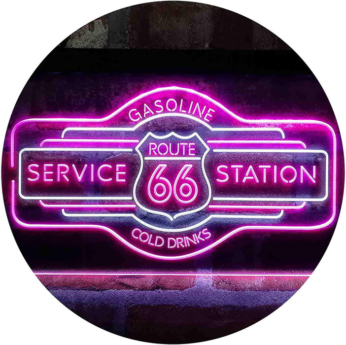 Route 66 Gasoline Station Cold Drinks LED Light Sign - Way Up Gifts