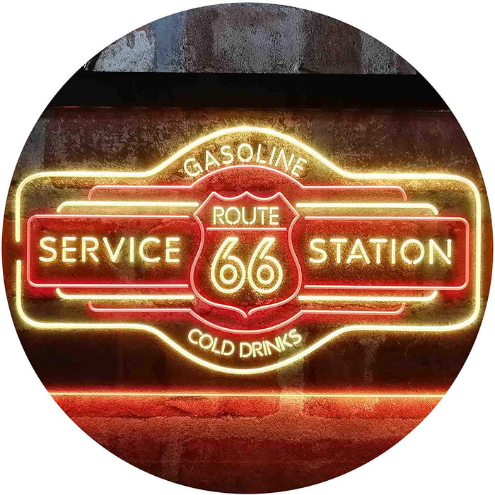 Route 66 Gasoline Station Cold Drinks LED Light Sign - Way Up Gifts