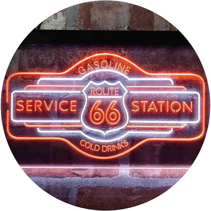 Route 66 Gasoline Station Cold Drinks LED Light Sign - Way Up Gifts
