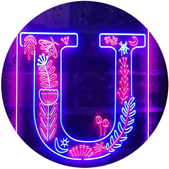 Family Name Letter U Monogram Initial LED Light Sign - Way Up Gifts