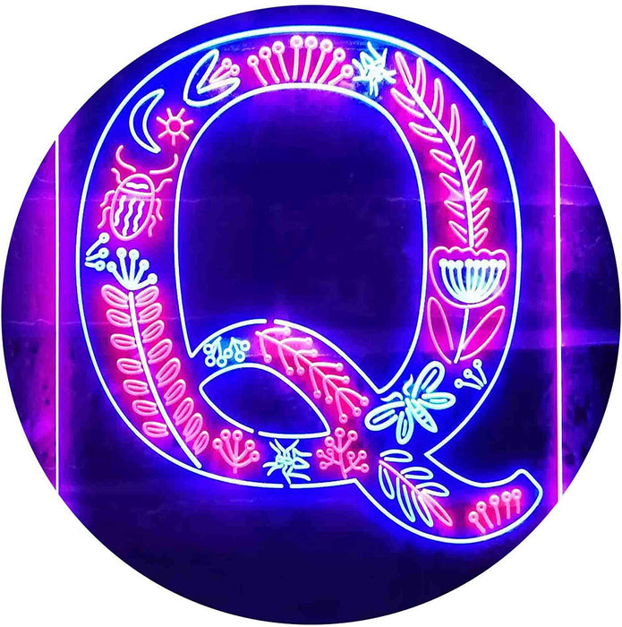 Family Name Letter Q Monogram Initial LED Light Sign - Way Up Gifts