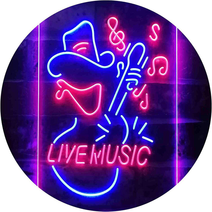 Cowboy Guitar Live Music LED Light Sign - Way Up Gifts