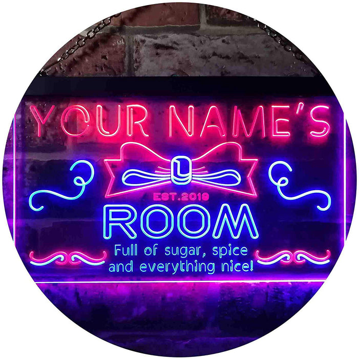 Personalized Sugar Spice Everything Nice Girl Room Decor LED Light Sign - Way Up Gifts