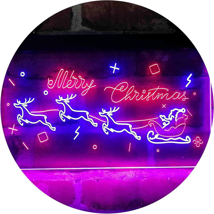 Merry Christmas Santa Claus Sleigh Reindeer LED Light Sign - Way Up Gifts