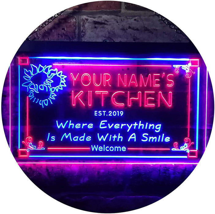 Personalized Home Kitchen Decor Made with Smile LED Light Sign - Way Up Gifts