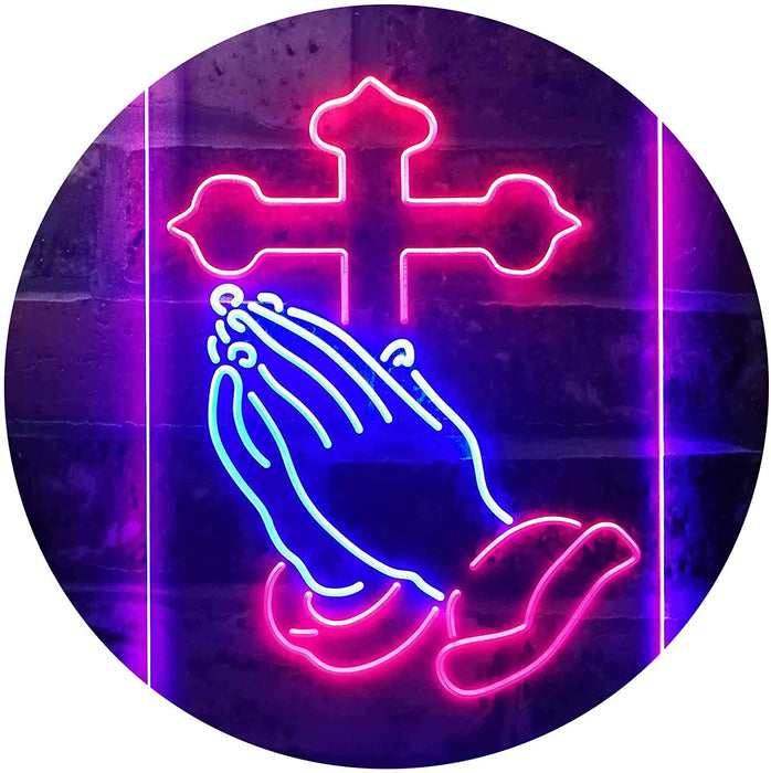 Praying Hands Cross LED Light Sign - Way Up Gifts