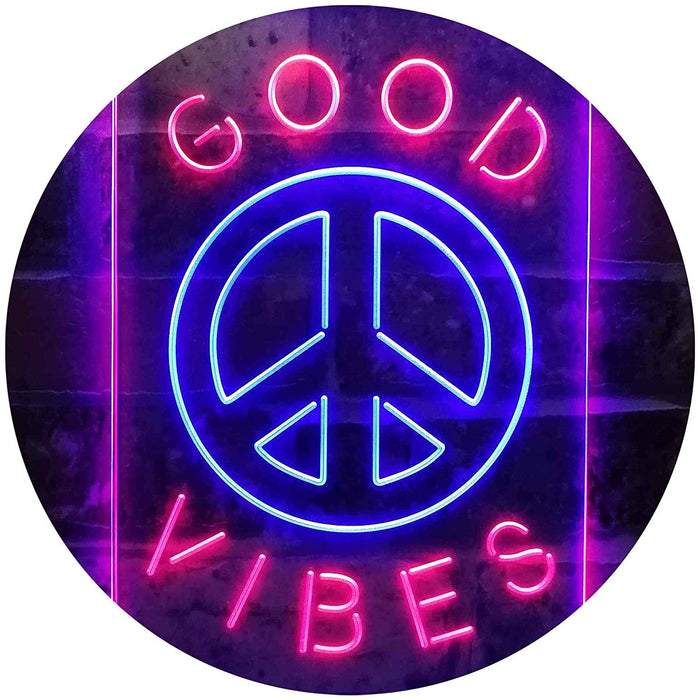 Good Vibes Peace Hippie Bedroom Decor LED Light Sign - Way Up Gifts