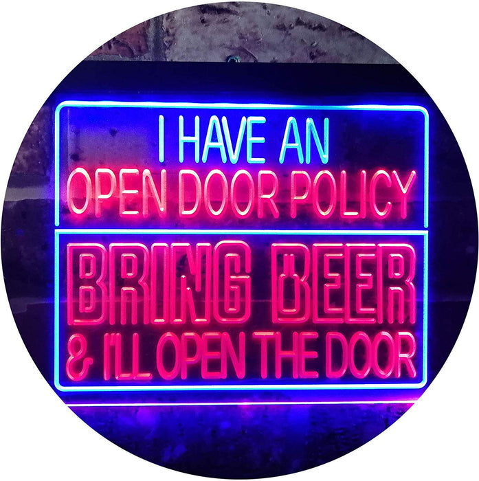 Open Door Policy Bring Beer Open Door LED Light Sign - Way Up Gifts