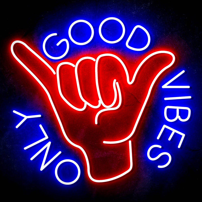 Good Vibes Only with Hand Ultra-Bright LED Sign with Remote (Neon-Style, LED Technology) - Way Up Gifts