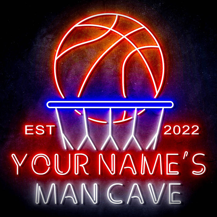 Custom Ultra-Bright Basketball Man Cave Est. Year LED Sign with Remote (Neon-Style, LED Technology) - Way Up Gifts