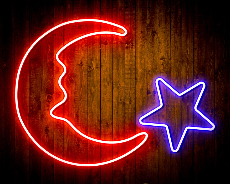 Star and Moon Room Light Flex Silicone LED Sign (Neon-Style, LED Technology) - Way Up Gifts