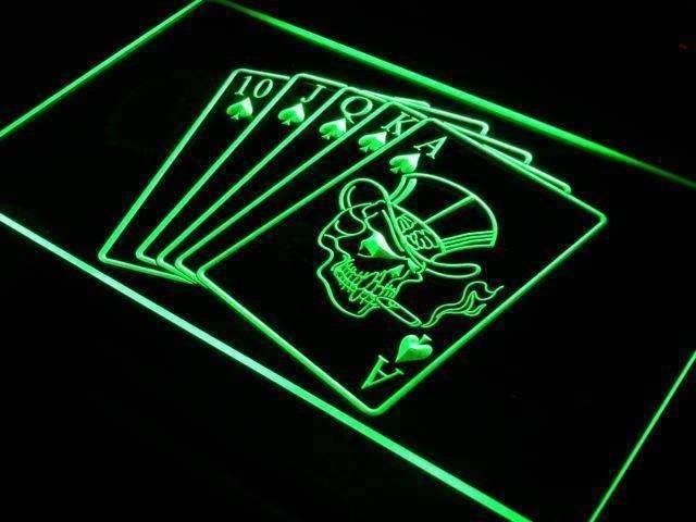 Royal Flush Poker Skull LED Light Sign - Way Up Gifts