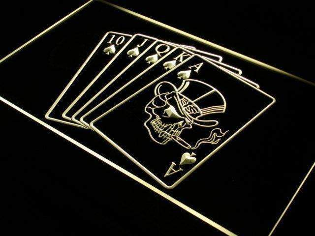 Royal Flush Poker Skull LED Light Sign - Way Up Gifts