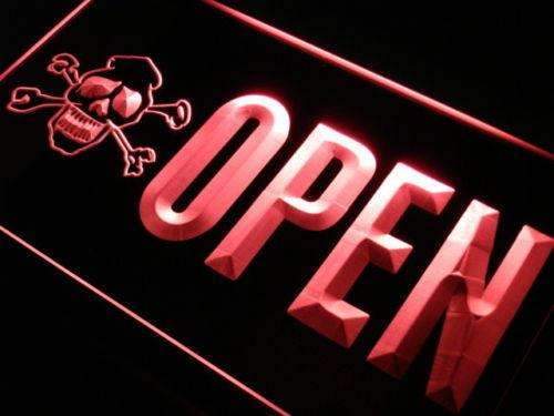 Skull Crossbones Tattoo Open LED Light Sign - Way Up Gifts