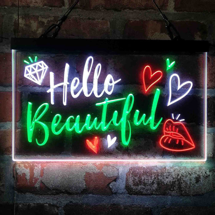 Hello Beautiful Lady Room Decoration Deluxe App-Enabled 3-Color LED Light Sign - Way Up Gifts