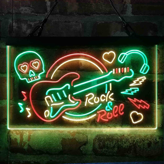 Rock & Roll Electric Guitar Band Room Skull Deluxe App-Enabled 3-Color LED Light Sign - Way Up Gifts