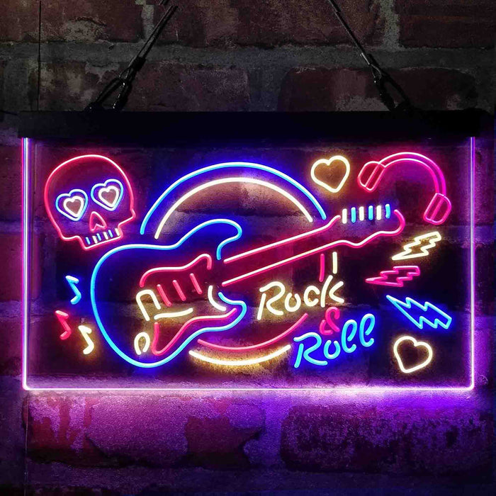 Rock & Roll Electric Guitar Band Room Skull Deluxe App-Enabled 3-Color LED Light Sign - Way Up Gifts
