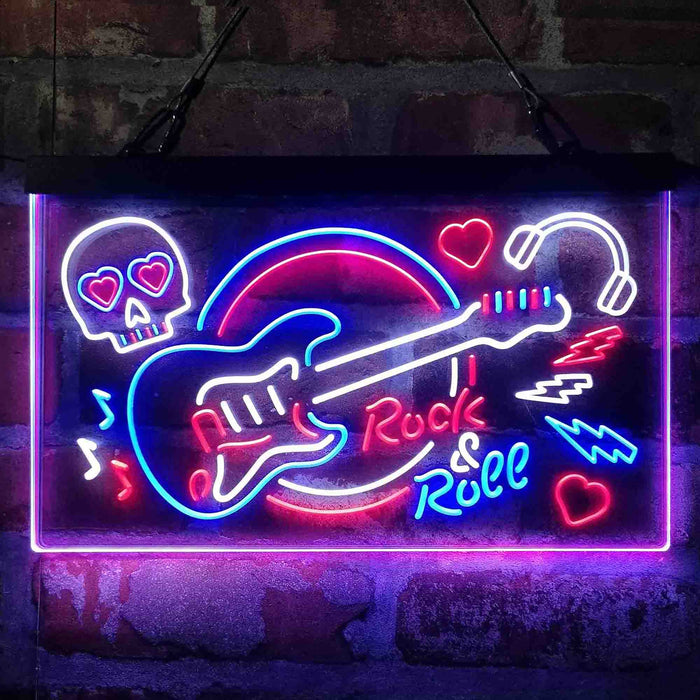 Rock & Roll Electric Guitar Band Room Skull Deluxe App-Enabled 3-Color LED Light Sign - Way Up Gifts